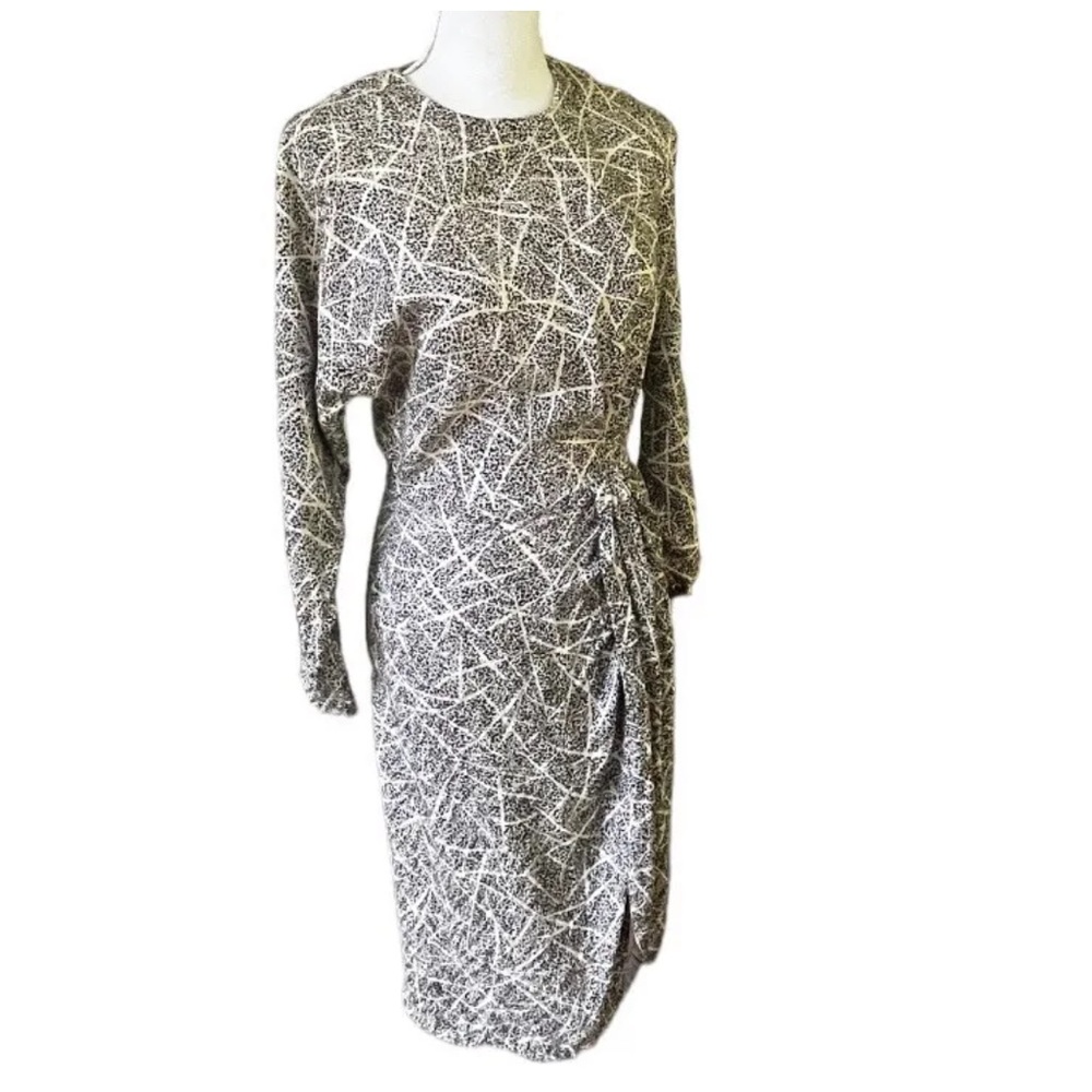 Vintage Carolyne Barton Silk Dress Long Sleeve Black Ivory Made In Korea